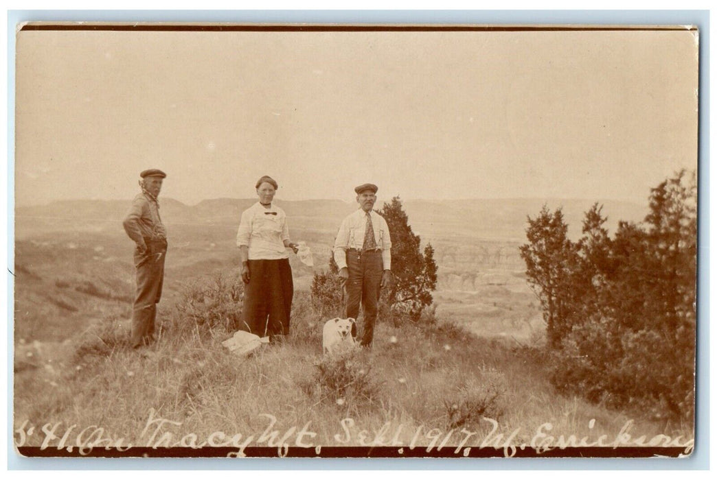 Top of Tracy Mountain Dog Badlands North Dakota ND RPPC Photo Antique Postcard