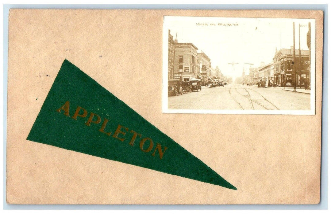 1913 College Ave Pennant Appleton Wisconsin WI Pennant RPPC Photo Postcard