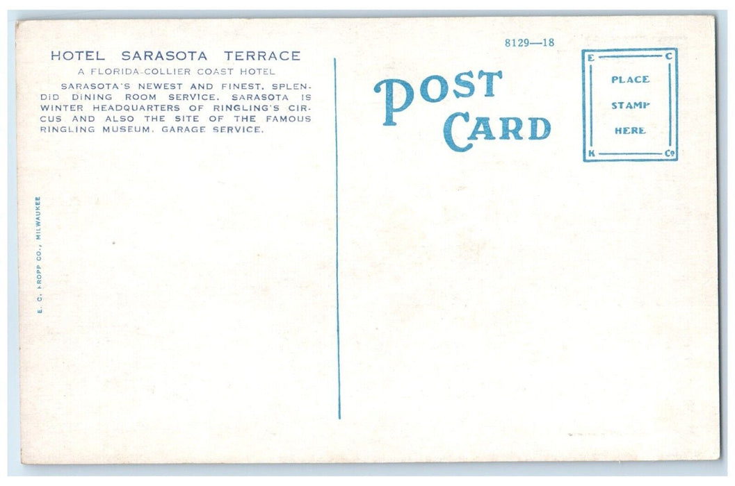 c1920 Exterior View Sarasota Terrace Hotel Sarasota Florida FL Unposted Postcard