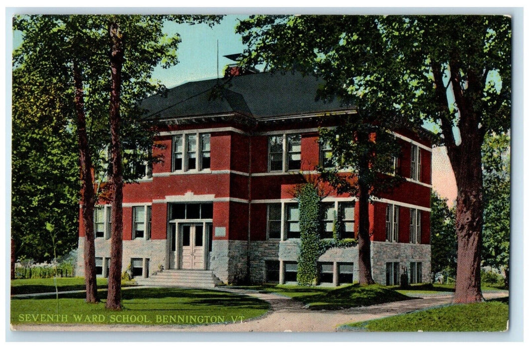 c1910 Exterior Seventh Ward School Building Bennington Vermont Vintage Postcard