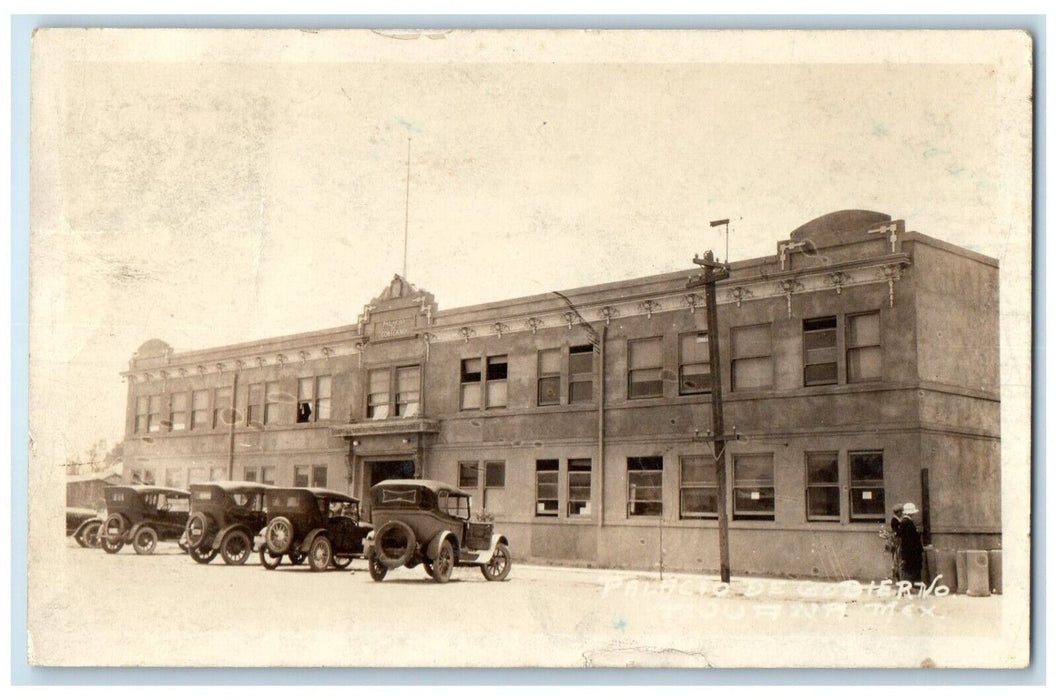 c1910's Old Municipal Palace Cars Tijuana Mexico RPPC Photo Antique Postcard