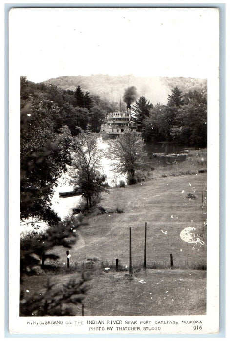 RMS Sagamo Indian River Near Port Carling Muskoka Canada RPPC Photo Postcard