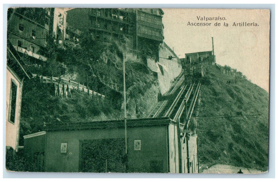 1919 View of Artillery Elevator Valparaíso Chile Posted Antique Postcard