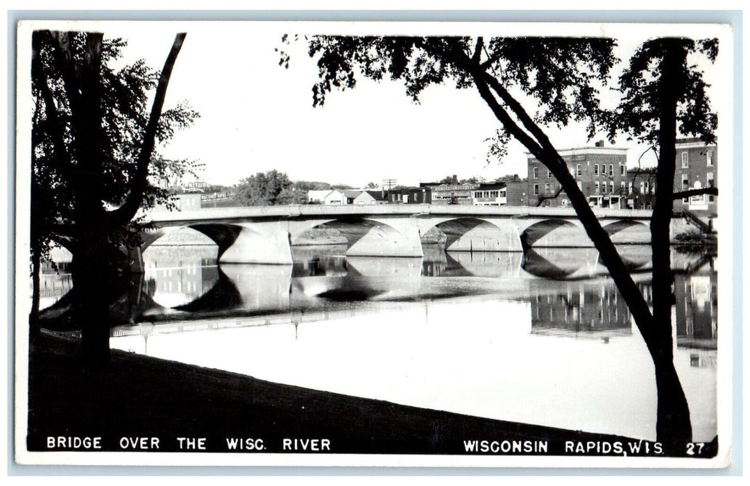 View Of Bridge Over The Wisc. River Wisconsin Rapids WI RPPC Photo Postcard