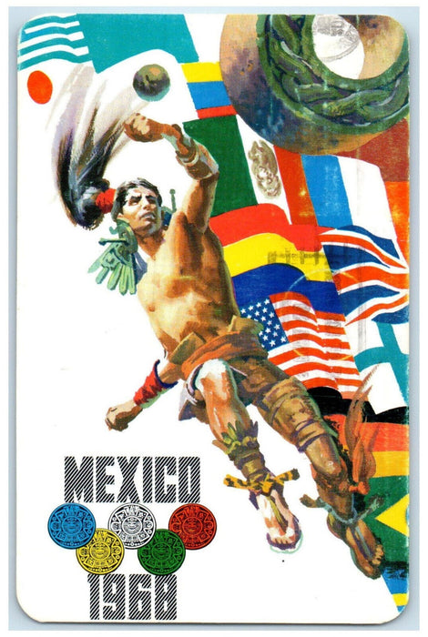 1968 Man Playing Mexico Aztec Ball Game Country Flags Vintage Posted Postcard