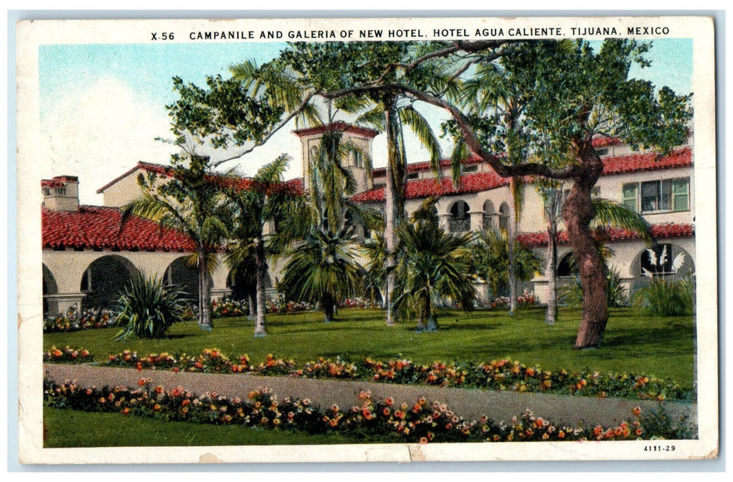 c1920's Galeria of New Hotel Hotel Agua Caliente Tijuana Mexico Postcard