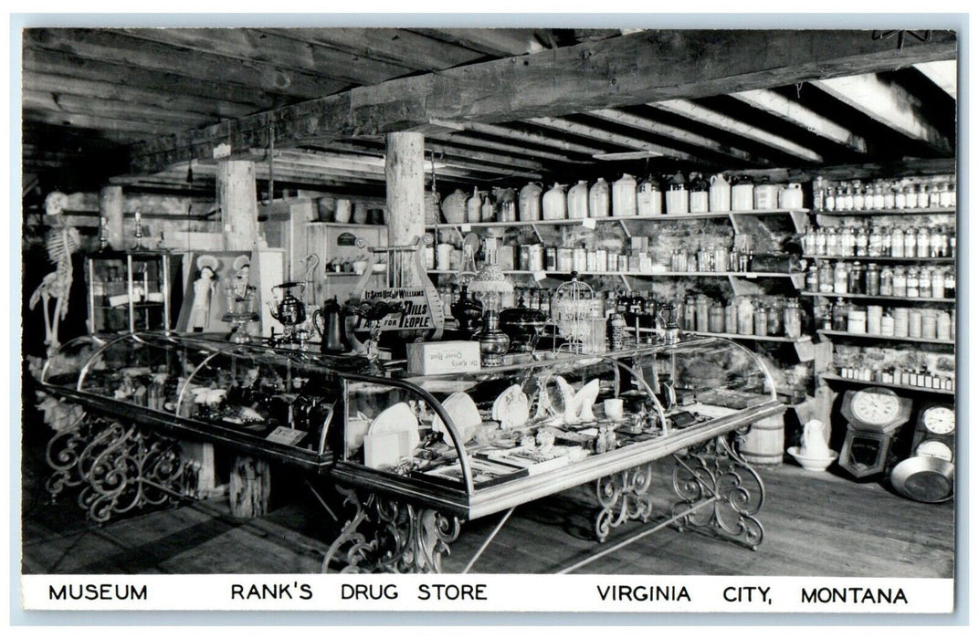 1950 Museum Ranks Drug Store Interior Virginia City Montana RPPC Photo Postcard