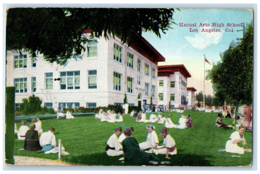 1916 Exterior Manual Arts High School Students Los Angeles California Postcard