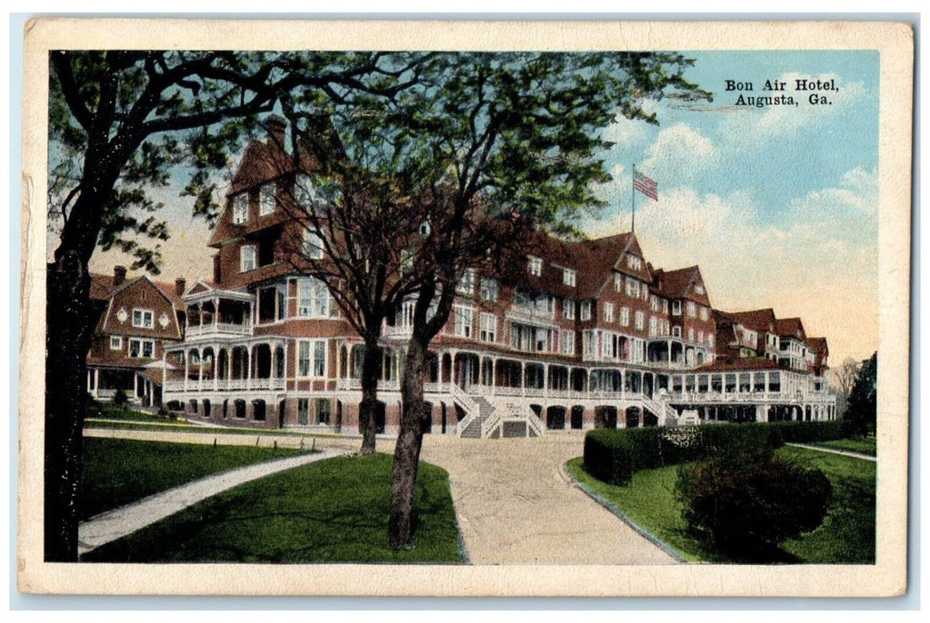 1917 Exterior View Bon Air Hotel Building Trees Augusta Georgia Antique Postcard