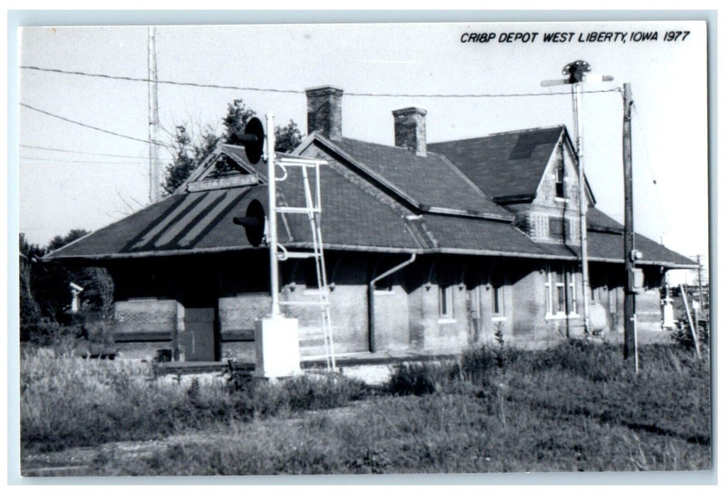 c1977 Cri&P West Liberty Iowa Railroad Train Depot Station RPPC Photo Postcard
