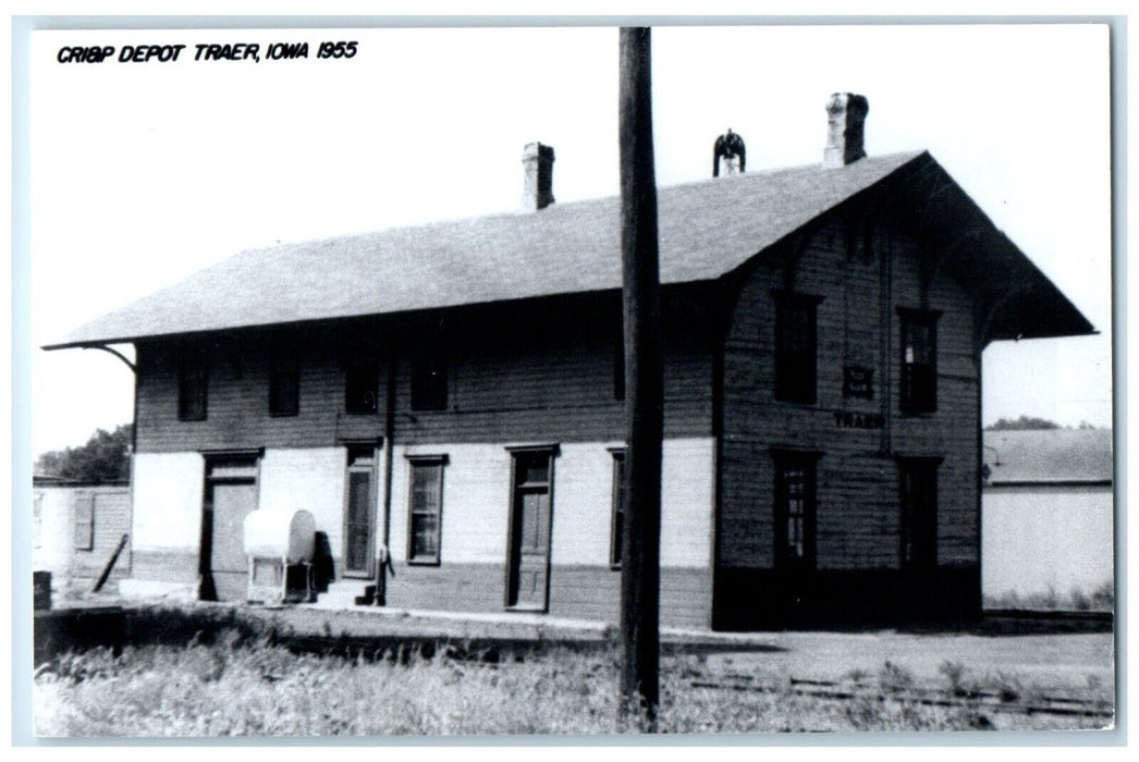 1955 Cri&P Depot Traer Iowa IA Exterior Train Depot Station RPPC Photo Postcard