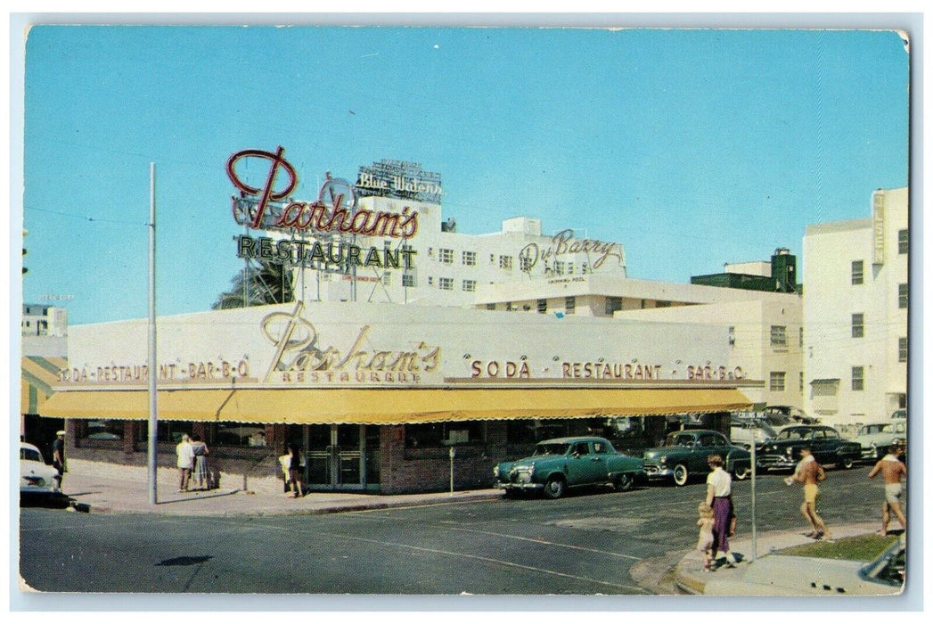 c1950's Parham's Restaurant Cars Street View Miami Beach Florida FL Postcard