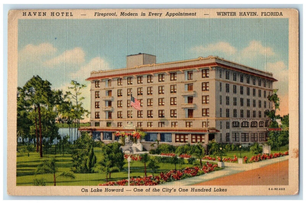 c1930's Haven Hotel Building Street View Winter Haven Florida FL Postcard