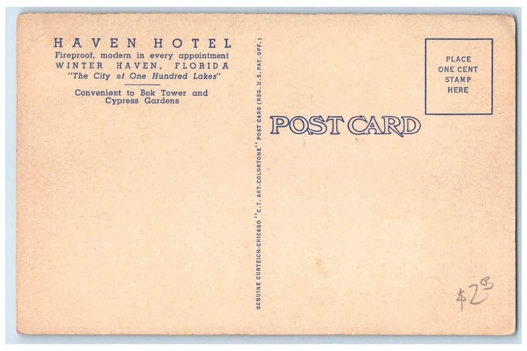 c1930's Haven Hotel Building Street View Winter Haven Florida FL Postcard