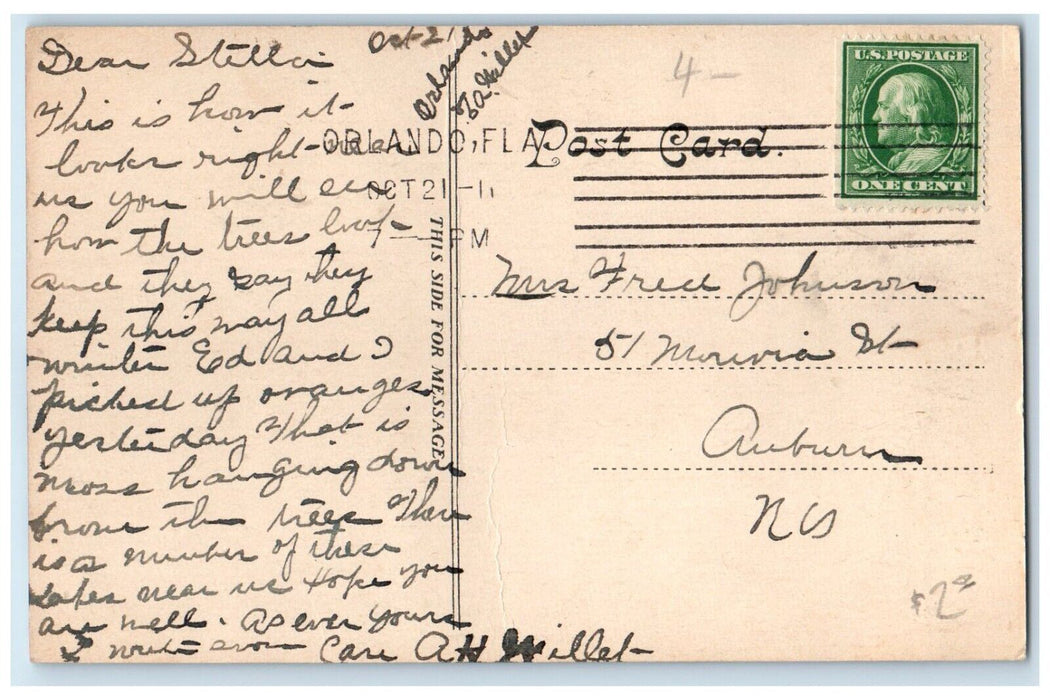 1911 View Of East Central Avenue Lake Eola Orlando Florida FL Antique Postcard