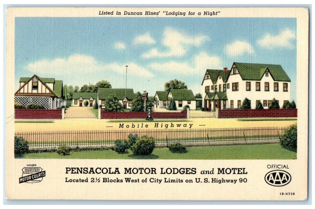 c1930's Pensacola Motor Lodges And Motel US Highway 90 Florida FL Postcard