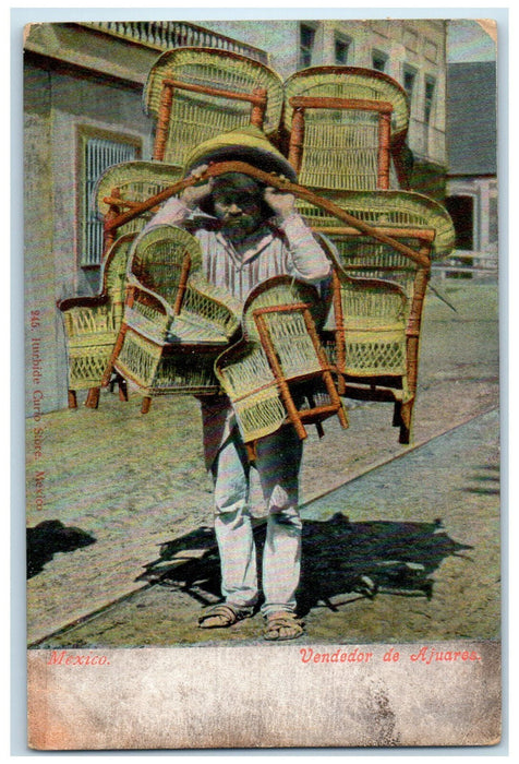 c1905 Man Selling a Chair Scene in Mexico Antique Unposted Postcard