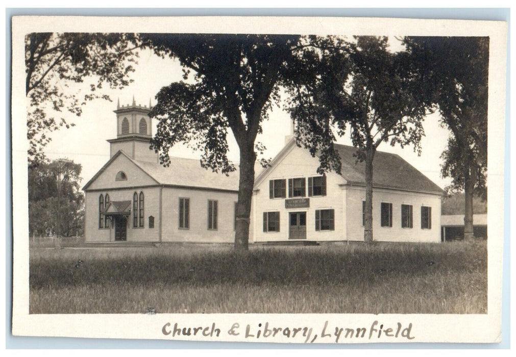 1918 Church And Library Lynnfield Massachusetts MA RPPC Photo Antique Postcard