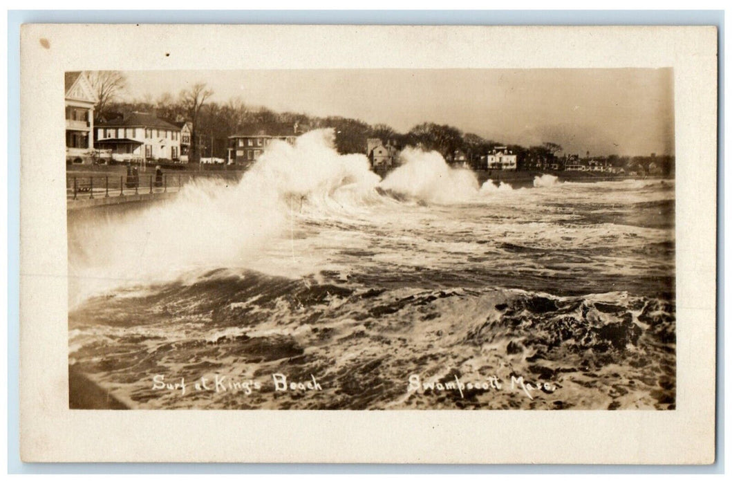 c1910's Surf At King's Beach Swampscott Massachusetts MA RPPC Photo Postcard