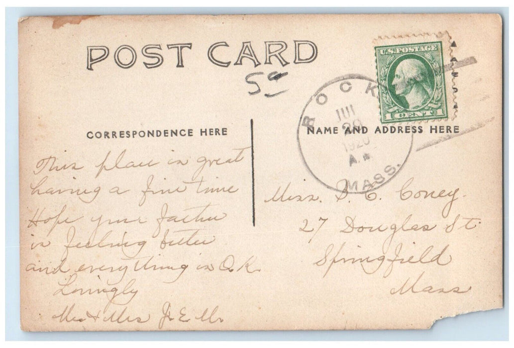 1920 View Of Lakelet Rock Massachusetts MA RPPC Photo Posted Antique Postcard
