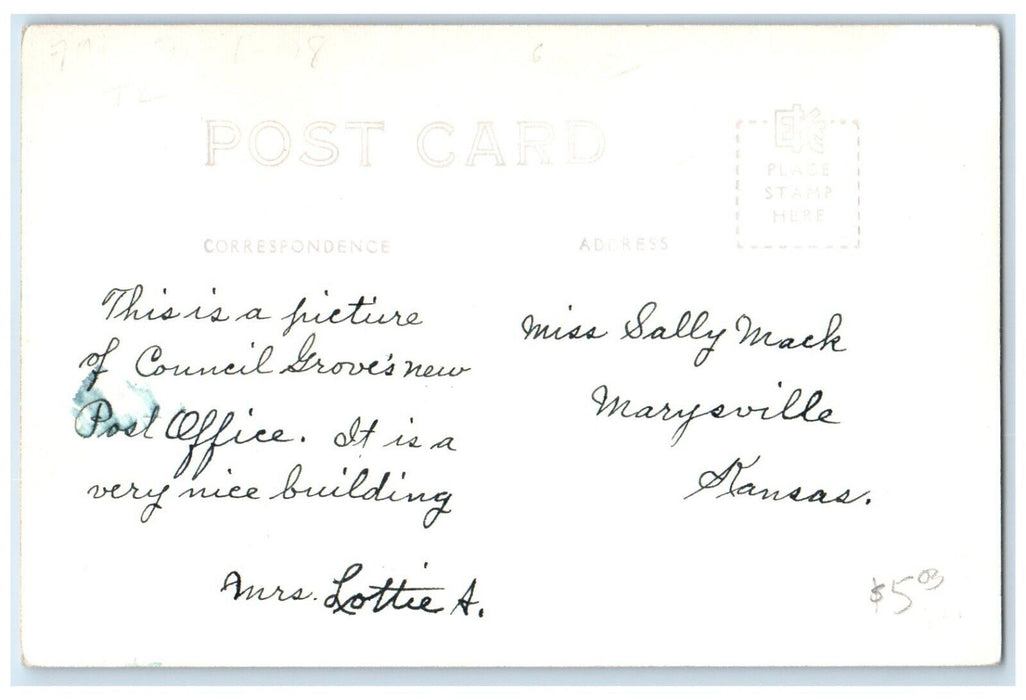 c1940's United States Post Office Council Grove Kansas KS RPPC Photo Postcard