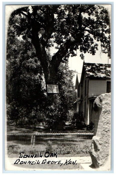 c1930's Council Oak Sign Council Grove Kansas KS RPPC Photo Vintage Postcard