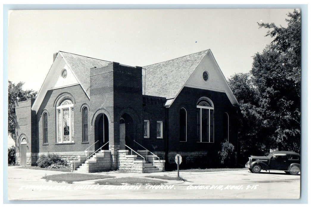 1952 Evangelical United Brethren Church Cocordia Kansas KS RPPC Photo Postcard