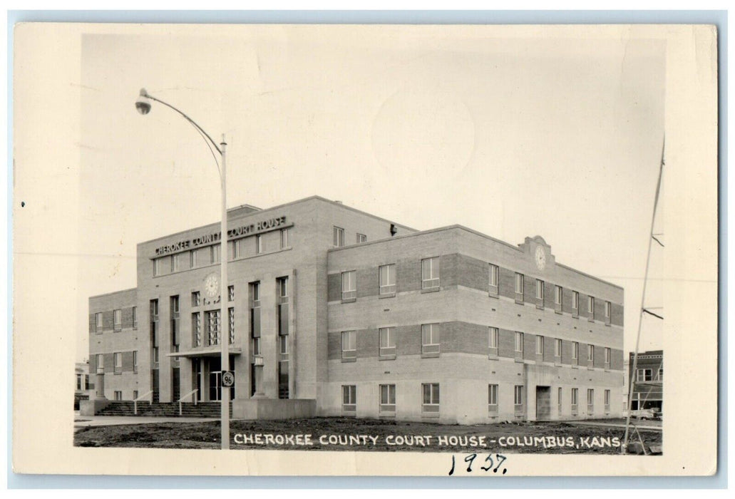 1957 Cherokee County Court House Columbus Kansas KS RPPC Photo Vintage Postcard