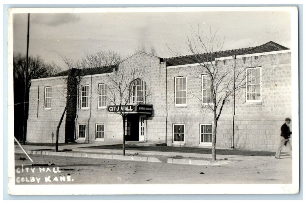 1941 City Hall Building Street View Colby Kansas KS RPPC Photo Vintage Postcard