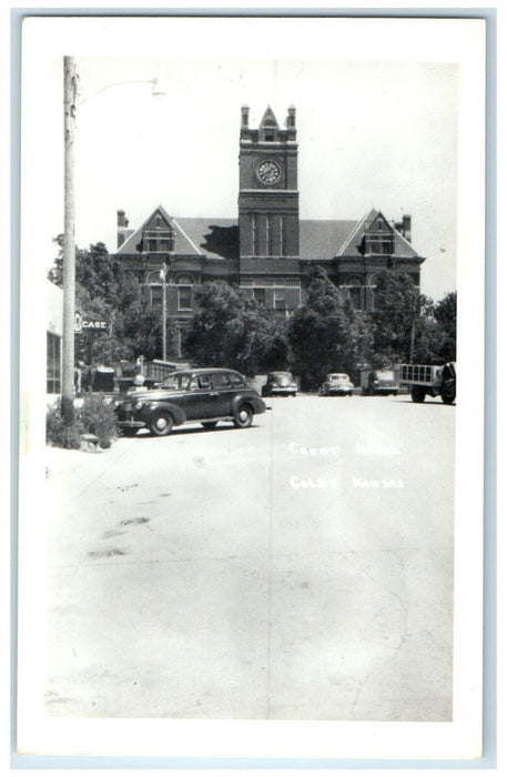 c1940s Court House Building Cars Clock Tower Colby Kansas KS RPPC Photo Postcard