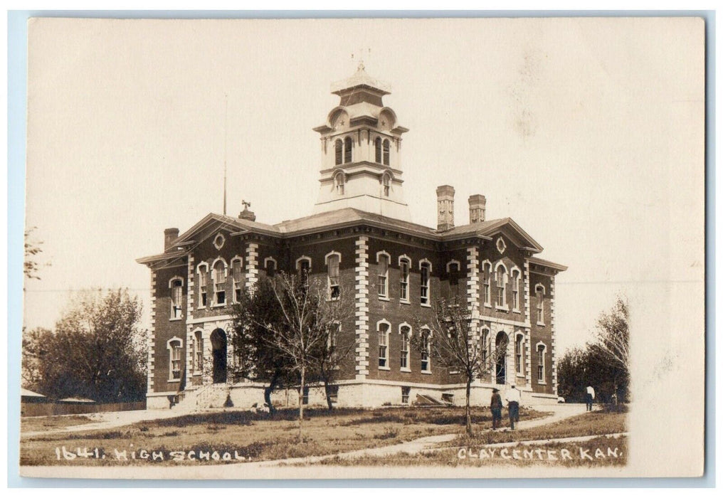 c1910's High School Building Campus Clay Center Kansas KS RPPC Photo Postcard
