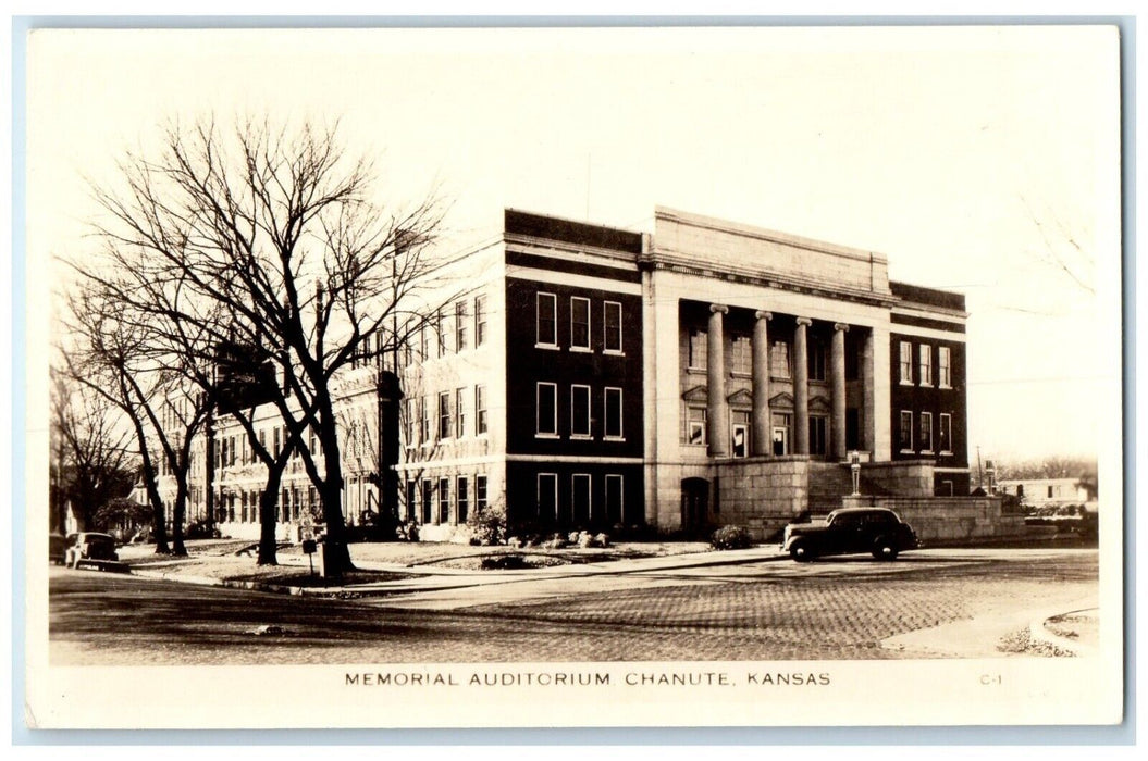 c1940's Memorial Auditorium Building Chanute Kansas KS RPPC Photo Postcard