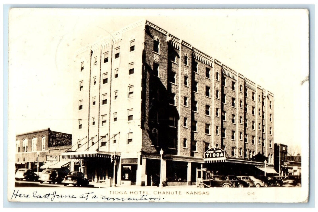 1939 Tioga Hotel Building Cars Chanute Kansas KS RPPC Photo Vintage Postcard