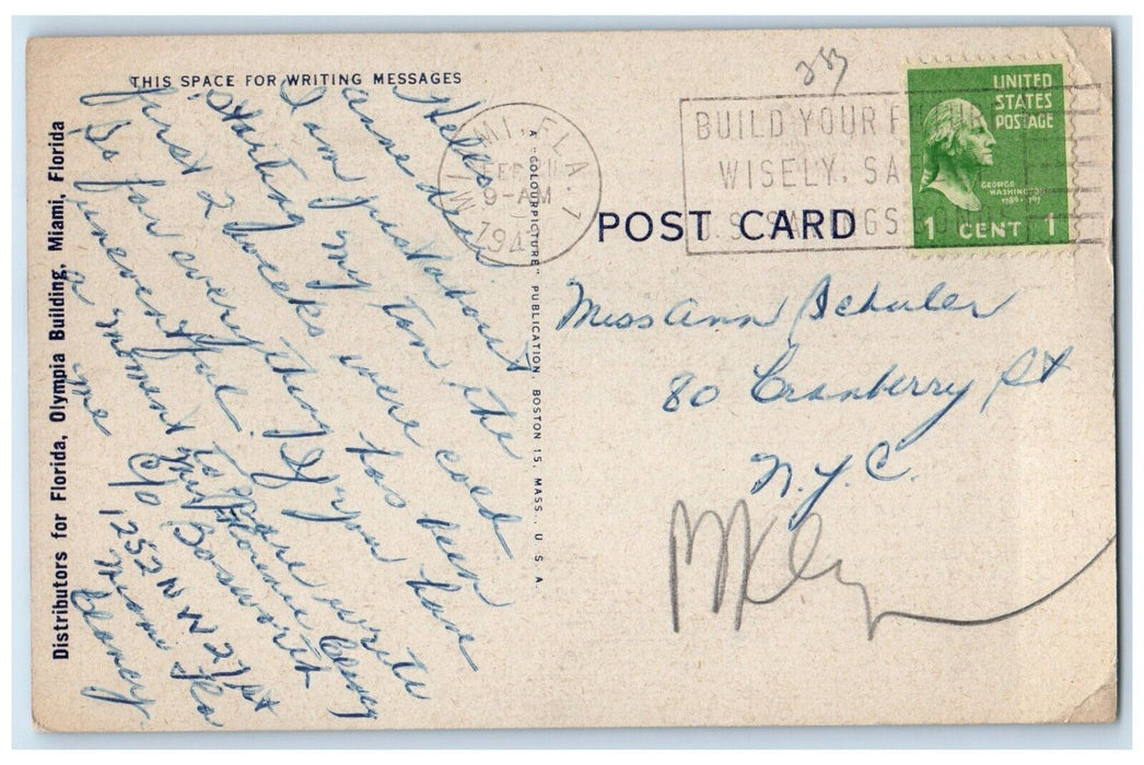 1947 Scenic View Beautiful Flowered Home Coral Gables Florida FL Posted Postcard