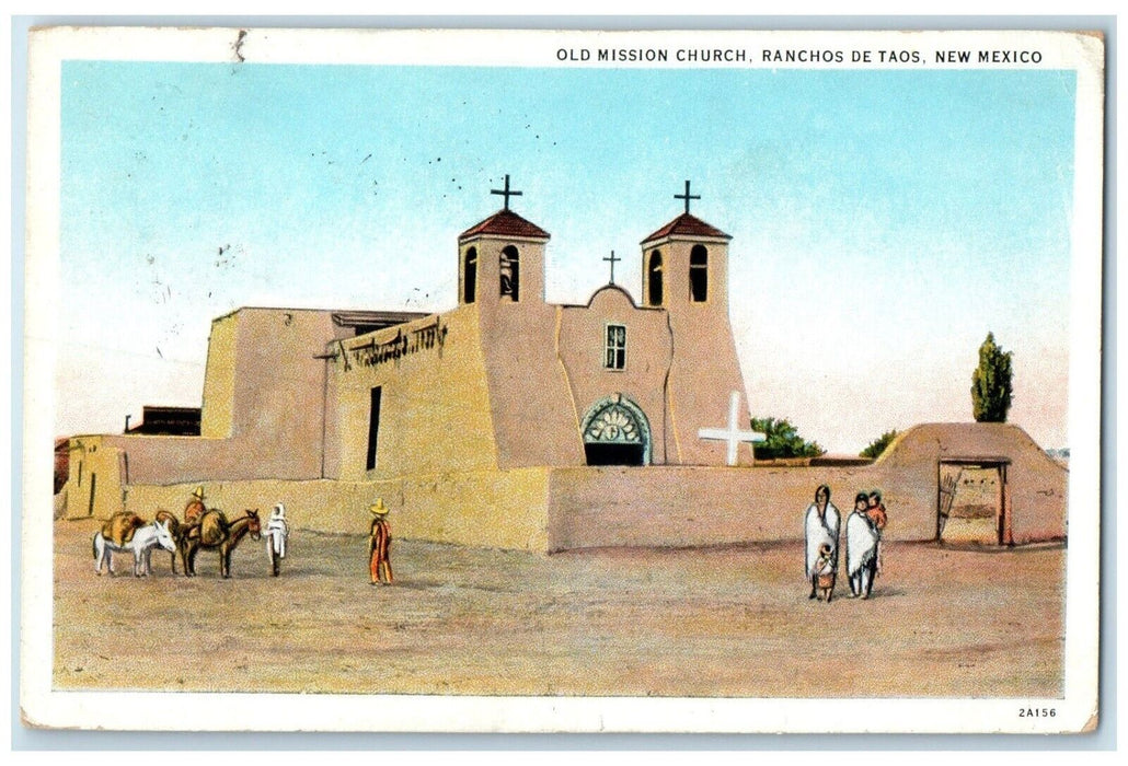 1932 Scene Donkey Old Mission Church Ranchos De Taos New Mexico Posted Postcard