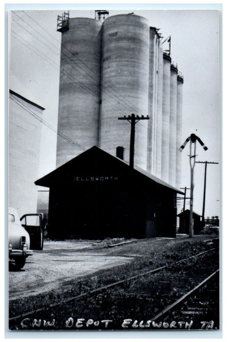 c1960 CNW Depot Ellsworth Iowa Railroad Train Depot Station RPPC Photo Postcard