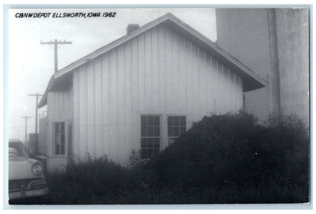 c1962 C&NW Depot Ellsworth Iowa Railroad Train Depot Station RPPC Photo Postcard