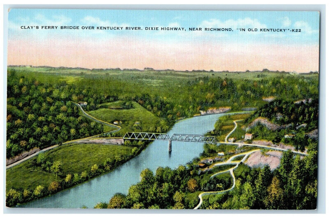 c1940 Clay Ferry Bridge Kentucky River Dixie Highway Richmond Kentucky Postcard