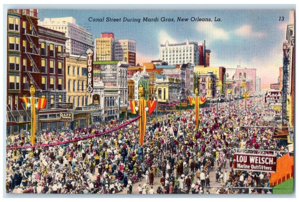 c1940 Aerial View Canal Street During Mardi Gras New Orleans Louisiana Postcard