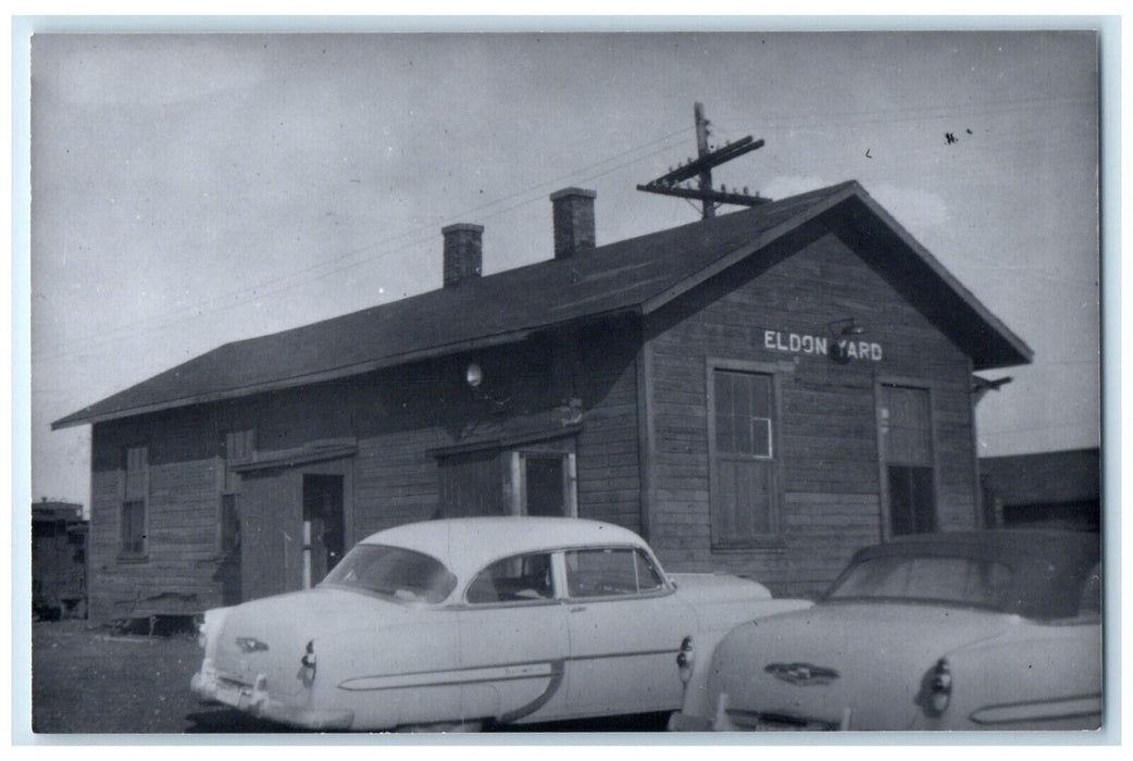 c1962 Eldon Yard Iowa Vintage Railroad Train Depot Station RPPC Photo Postcard