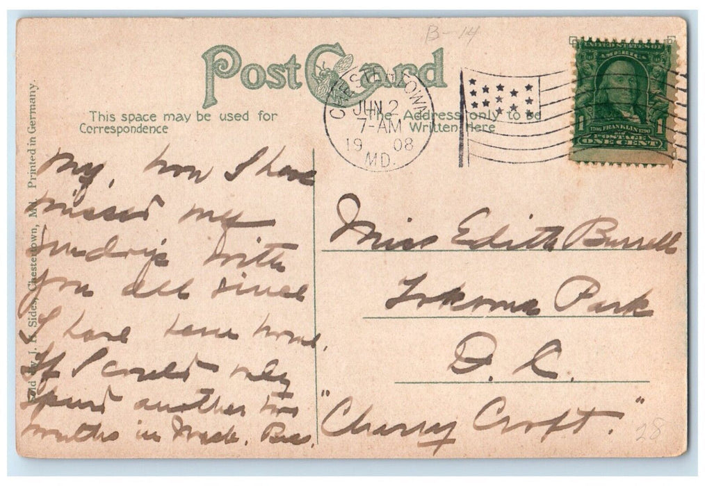 1909 Scenic View Fountain Square Chestertown Maryland MD Vintage Posted Postcard
