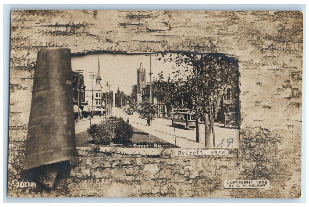 1907 Everette Square Trolley Everett Massachusetts MA RPPC Photo Posted Postcard
