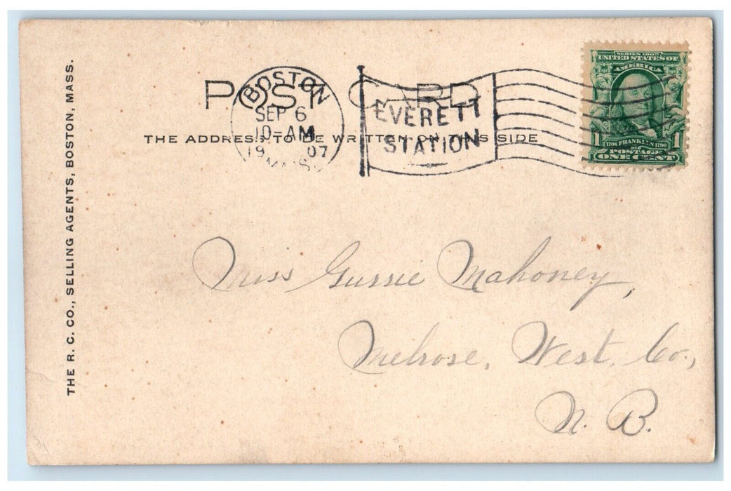 1907 Everette Square Trolley Everett Massachusetts MA RPPC Photo Posted Postcard