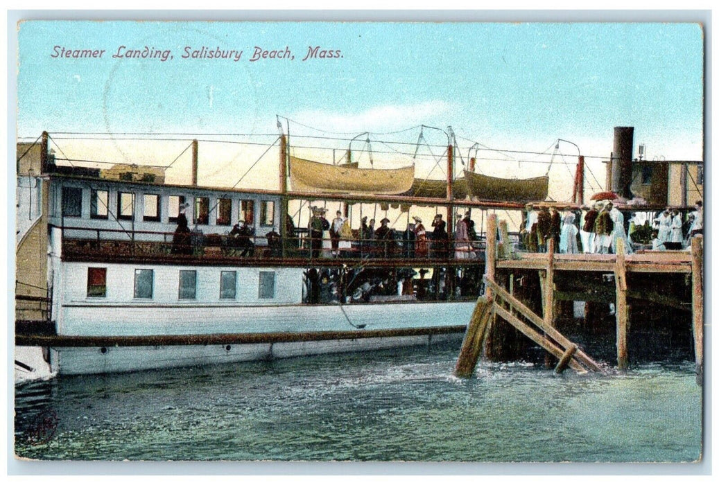 1908 Steamer Landing Salisbury Beach Massachusetts MA Vintage Antique Postcard