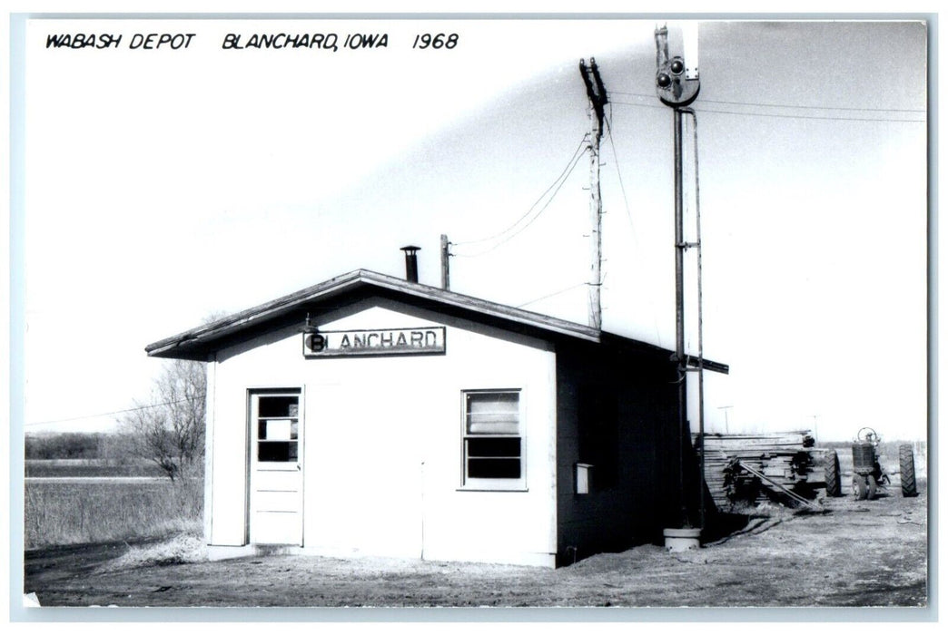 1968 Wabash Blanchard Iowa IA Railroad Train Depot Station RPPC Photo Postcard