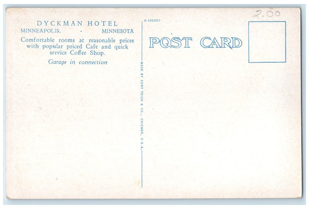 c1920 Aerial View Dyckman Hotel Building Minneapolis Minnesota Vintage Postcard