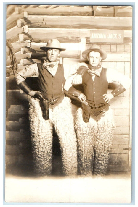 Cowboy Western Studio Wooly Chaps Bandanas Gun Arizona Jacks RPPC Photo Postcard