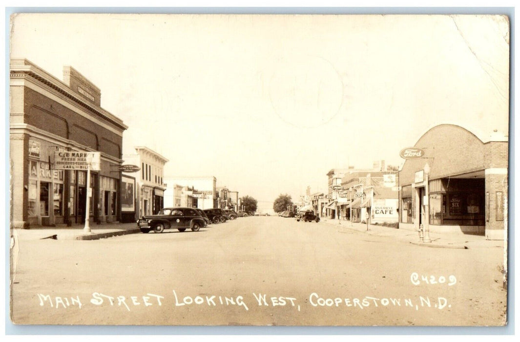 1944 Main Street Looking West Cooperstown North Dakota ND RPPC Photo Postcard