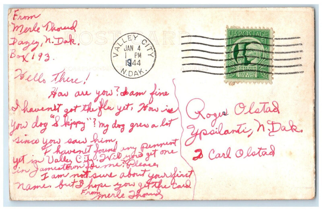 1944 Main Street Looking West Cooperstown North Dakota ND RPPC Photo Postcard