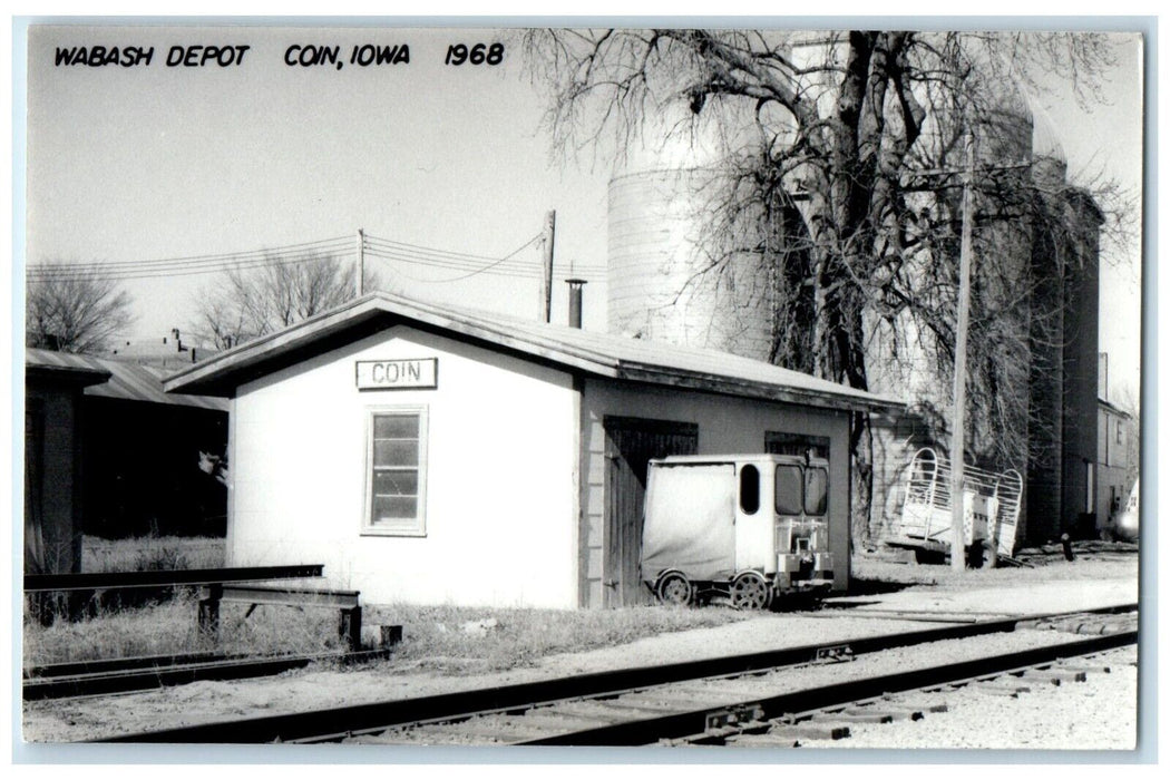 c1968 Wabash Depot Coin Iowa IA Railroad Train Depot Station RPPC Photo Postcard